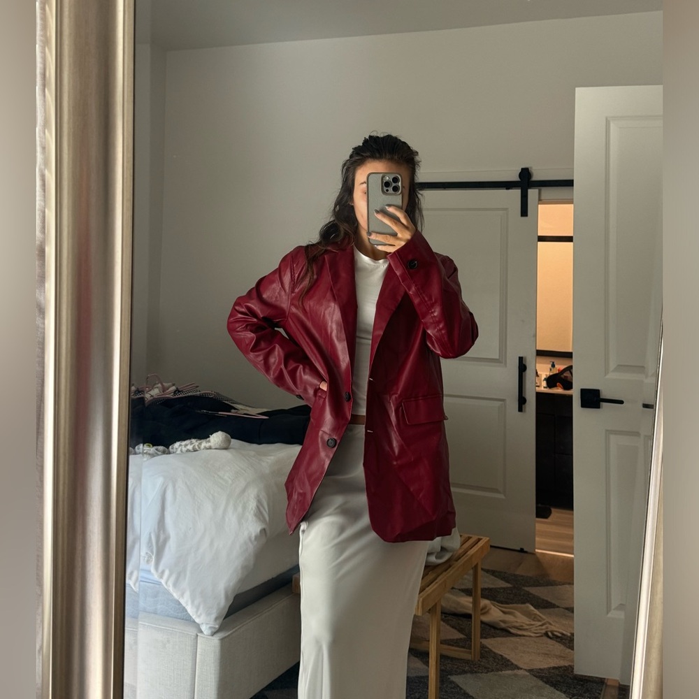 Red leather blazer jacket
